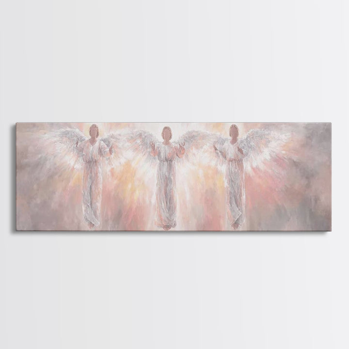 Radiant Angel Trio – Framed Canvas Print – Panoramic Wall Art – Christian Art Canvas – Christian Painting – Christmas Art – modern Christia