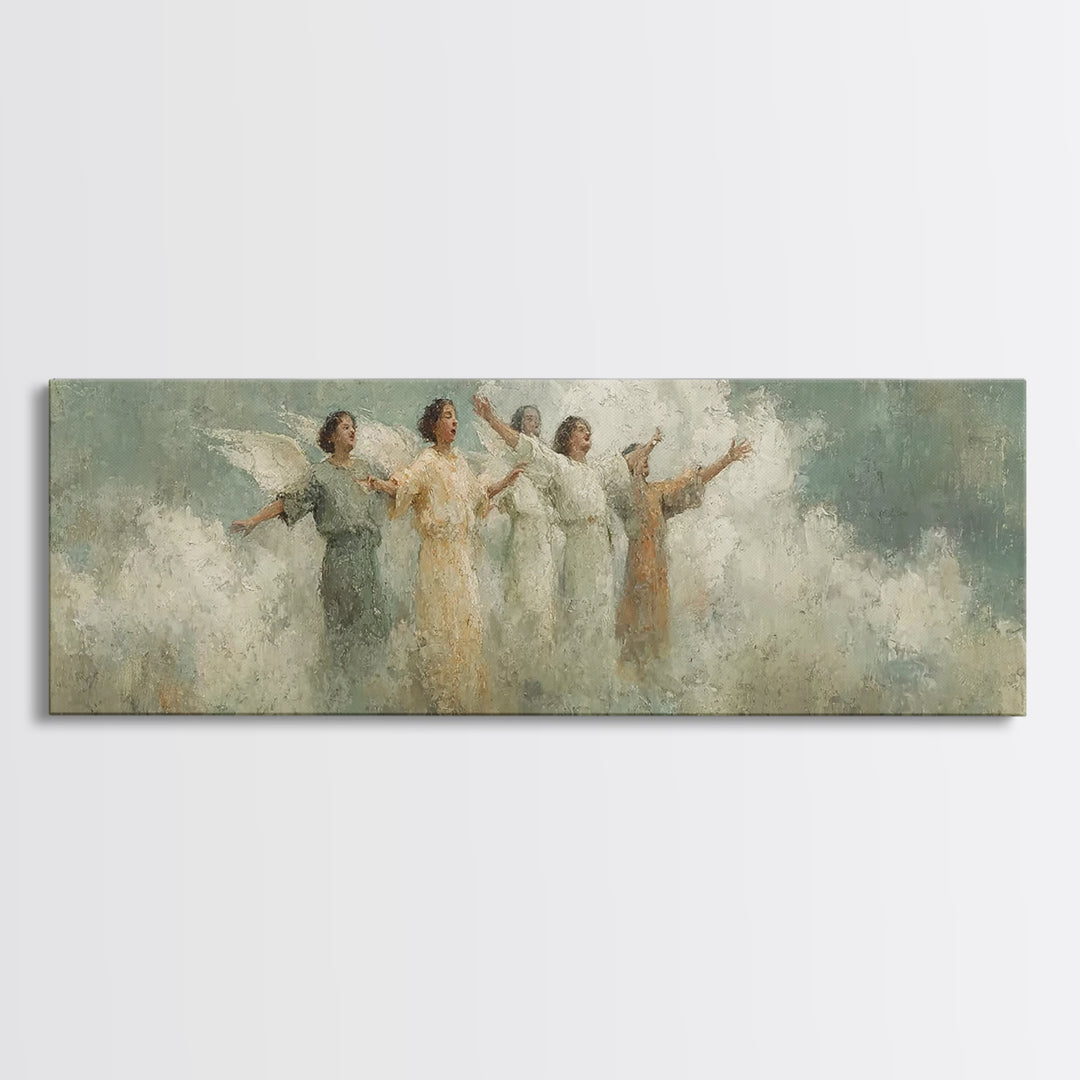 Angelic Light Chorus, Framed Canvas Print, Christian Art Print, Panoramic Print, Christian Wall Art, Christmas Canvas Wall Art, Christian D