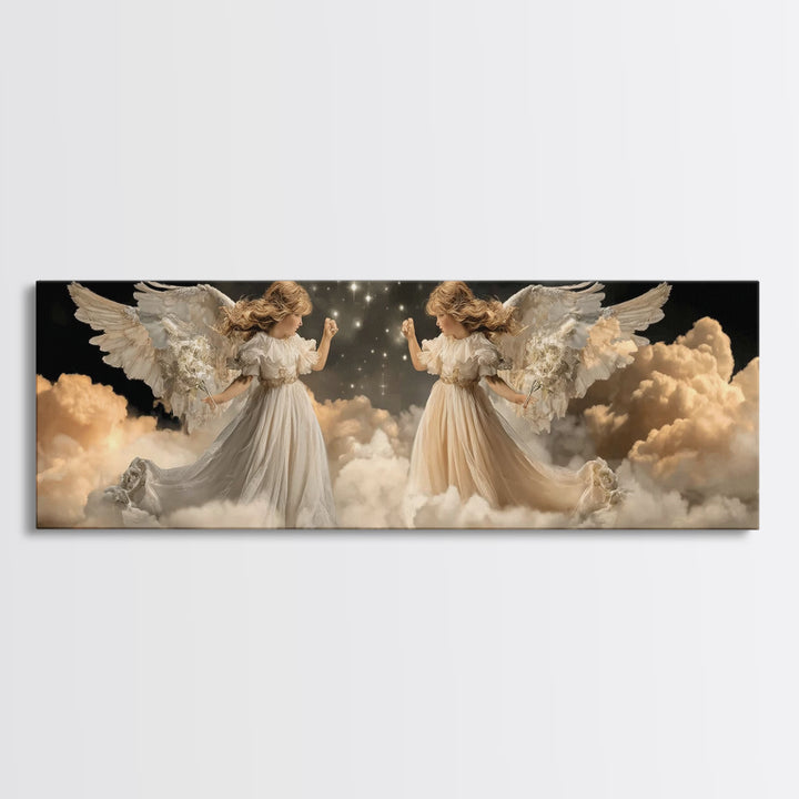Cloudborne Messengers – Framed Canvas Print – Vintage Christian Art – Christian Wall Art – Panoramic Wall Art – Christmas Art – Christian A