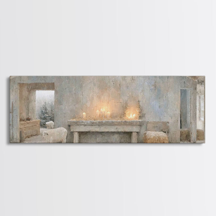 Shepherds’ Quiet Shelter | Framed Canvas Print | Panoramic Art | Christian Wall Art | Christian Art Canvas | Christmas Art | Christian Chri