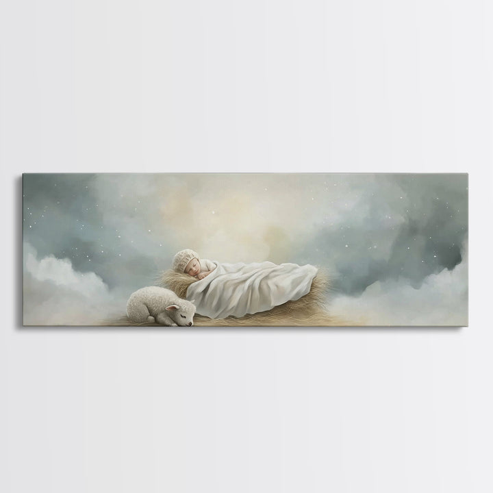 Heaven’s Quiet Rest – Framed Canvas Print – Panoramic Painting – Christian Wall Art – Christmas Art – Christian Art Canvas – Subtle Christi