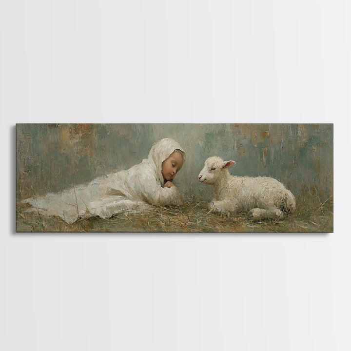 Little Shepherd Peace, Framed Canvas Print, Christmas Art, Panoramic Art, Christian Art Canvas, Christian Wall Art, Christian Christmas Dec