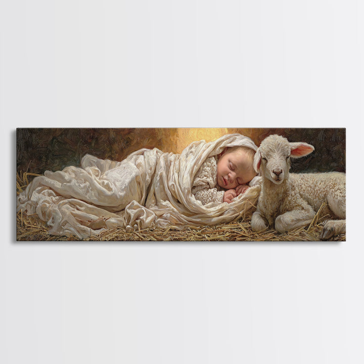 Holy Night Peace, Framed Canvas Print, Christian Wall Art, Christmas Art Prints, Jesus Painting, Panoramic Art, Christian Art Canvas