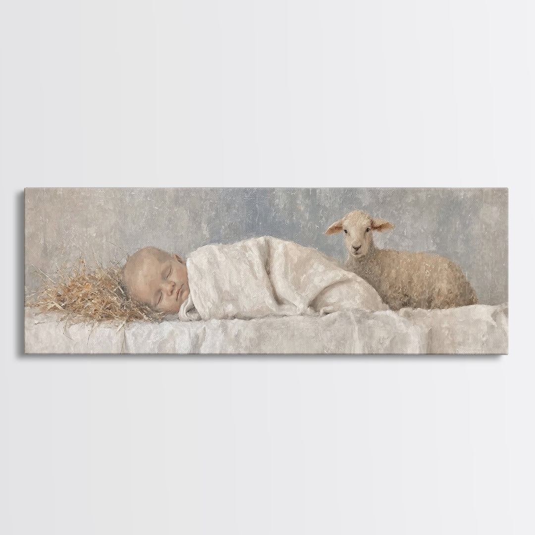 Shepherds Calm Light – Framed Canvas Print – Christian Art Canvas – Christian Wall Art – Christmas Art Work – Panoramic Print – Nativity