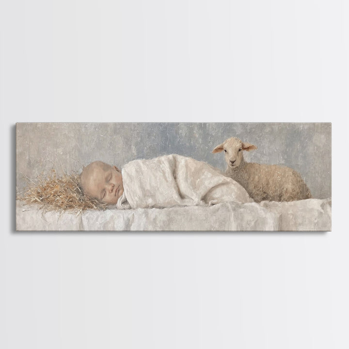 Shepherds Calm Light – Framed Canvas Print – Christian Art Canvas – Christian Wall Art – Christmas Art Work – Panoramic Print – Nativity