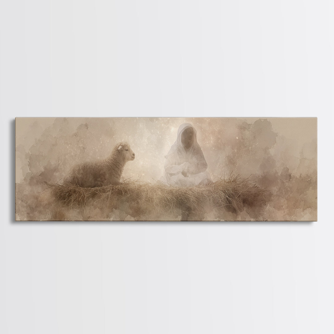 Starry Manger Glow | Framed Canvas Print | Christian Christmas Art | Christian Art Canvas | Jesus Painting | Panoramic Wall Art