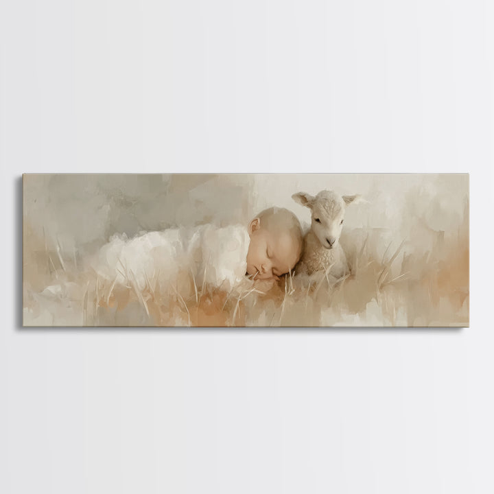 Divine Meadow Calm, Framed Canvas Print, Christian Art, Christian Christmas Decor, Jesus Painting Canvas, Panoramic Painting, Unique Christ