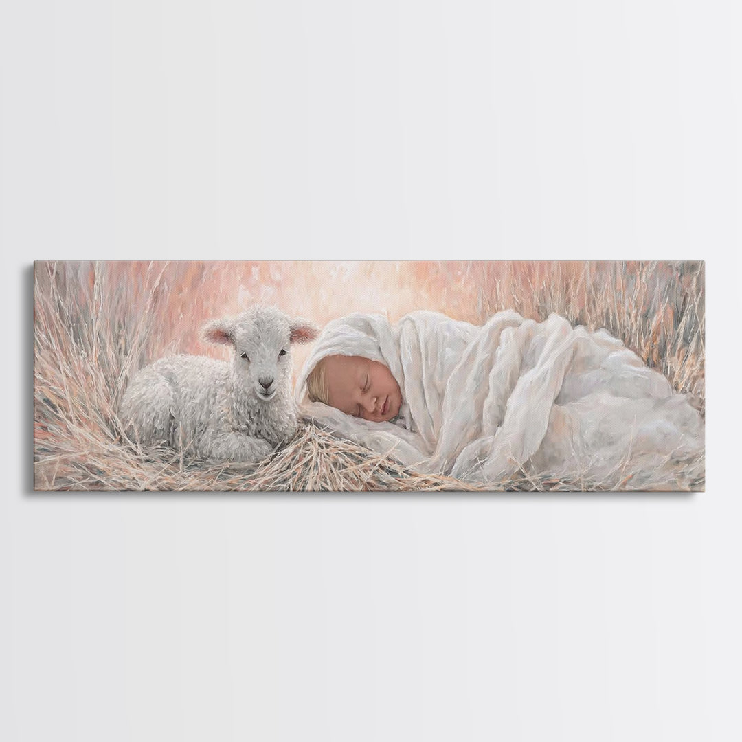 Silent Town Light | Framed Canvas Print | Christian Art | Christmas Wall Art | Jesus Art Print | Panoramic Art | Framed Christian Art