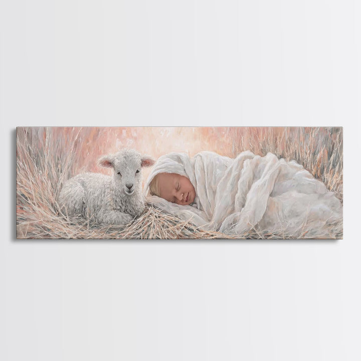 Silent Town Light | Framed Canvas Print | Christian Art | Christmas Wall Art | Jesus Art Print | Panoramic Art | Framed Christian Art