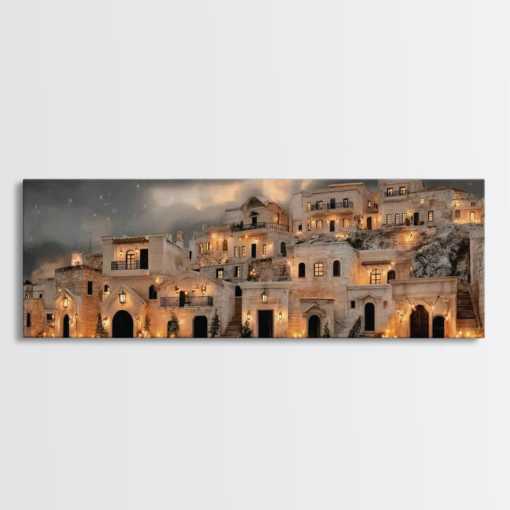 Holy City Dawn – Framed Canvas Print – Christian Christmas Art – Christian Wall Art – Christian Art Canvas – Panoramic Painting – Christmas