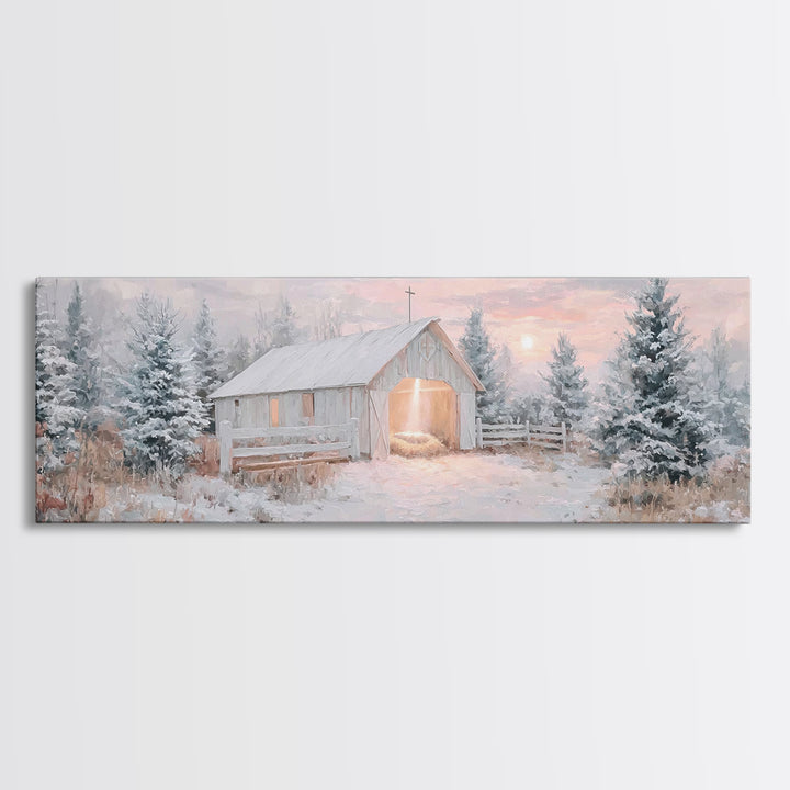 Star Over The Manger, Framed Canvas Print, Panoramic Art, Christian Wall Art, Christian Art Canvas, Christmas Art, Christian Christmas