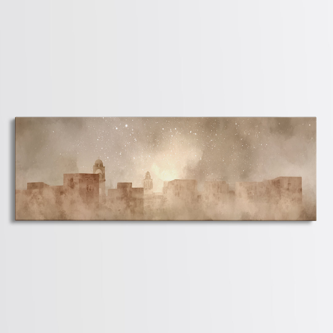 Bethlehem Dawn Haze, Framed Canvas Print, Christian Wall Art, Christian Art Canvas, Christmas Art Work, Panoramic Art, Christian Gift