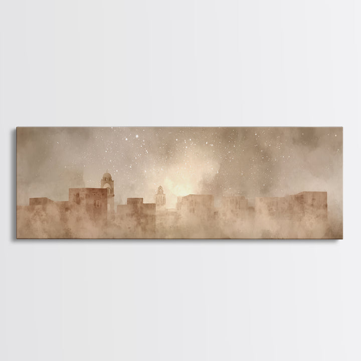 Bethlehem Dawn Haze, Framed Canvas Print, Christian Wall Art, Christian Art Canvas, Christmas Art Work, Panoramic Art, Christian Gift
