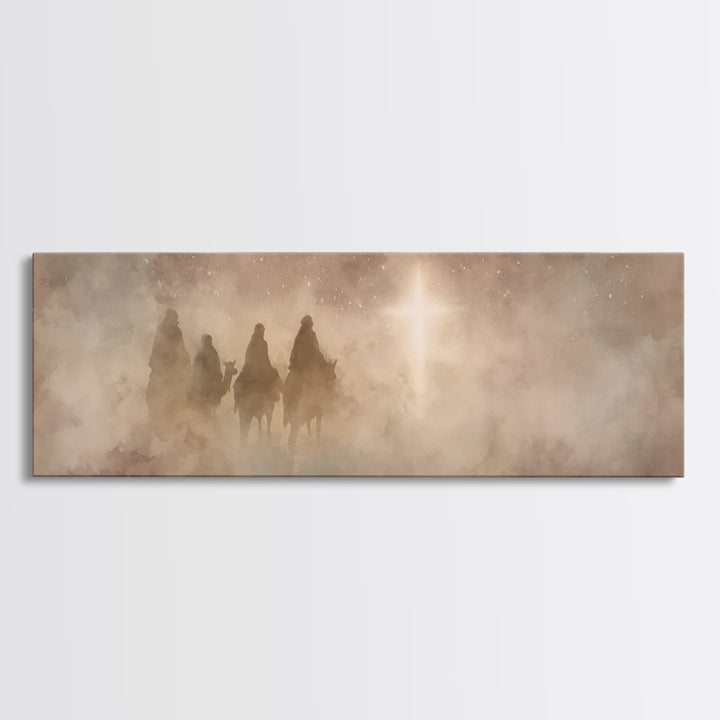 Star-Lit Journey, Framed Canvas Print, Christian Art Canvas, Christmas Wall Art, Christian Christmas Art, Panoramic Print, Christian Decora