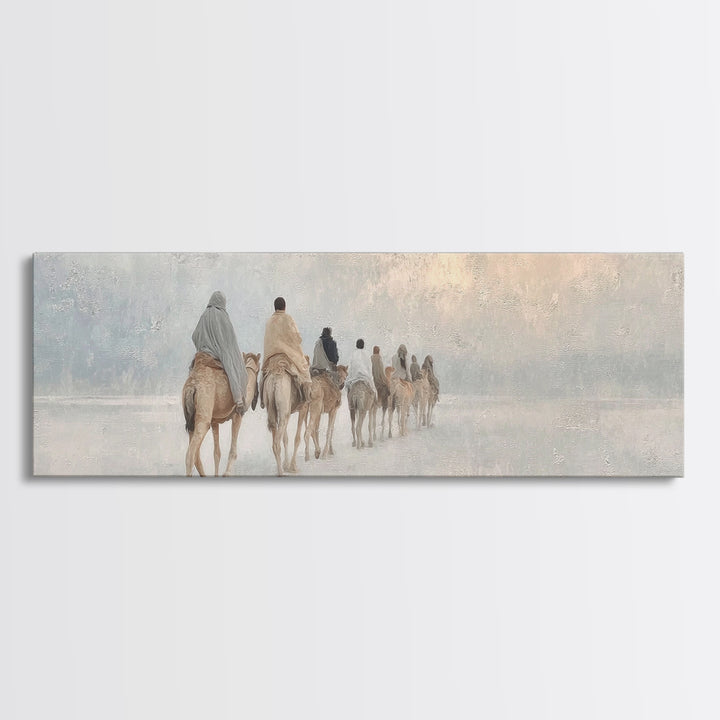 Pilgrims in Light | Framed Canvas Print | Christian Art Canvas | Christmas Art Work | Christian Christmas Art | Panoramic Print | Christian