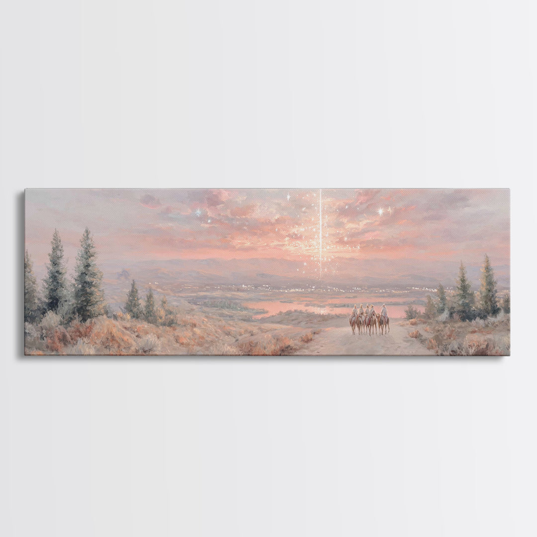 Star Over Mountains | Framed Canvas Print | Christmas Wall Art | Christian Art | Christian Art Canvas | Panoramic Painting | Christian Gift
