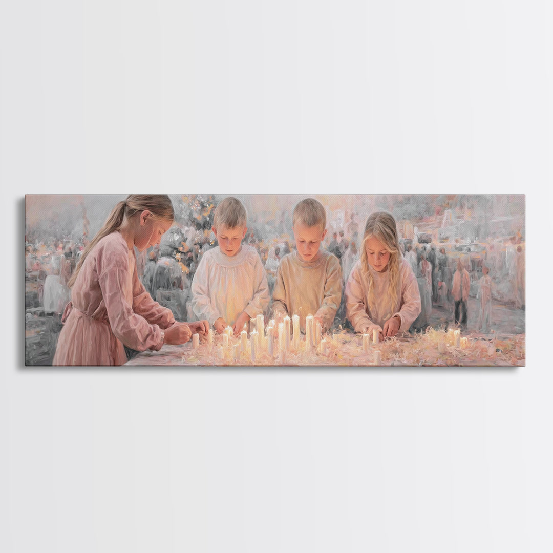 Candlelight Blessings – Framed Canvas Print – Christian Wall Art – Christian Art Canvas – Christmas Art – Panoramic Painting – Christian Ch