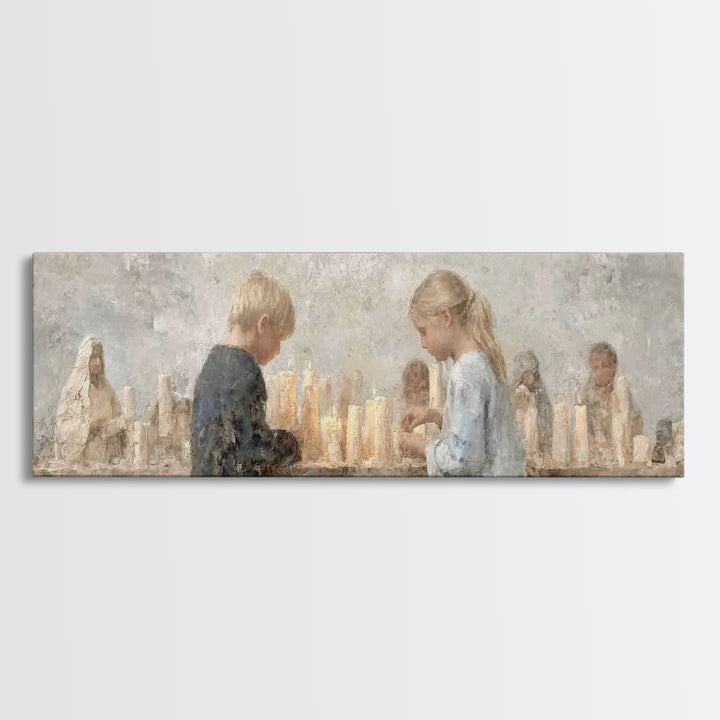 Little Lights Gathered | Framed Canvas Print | Christian Art Print | Christmas Wall Art | Panoramic Art | Christian Art Canvas | Christmas