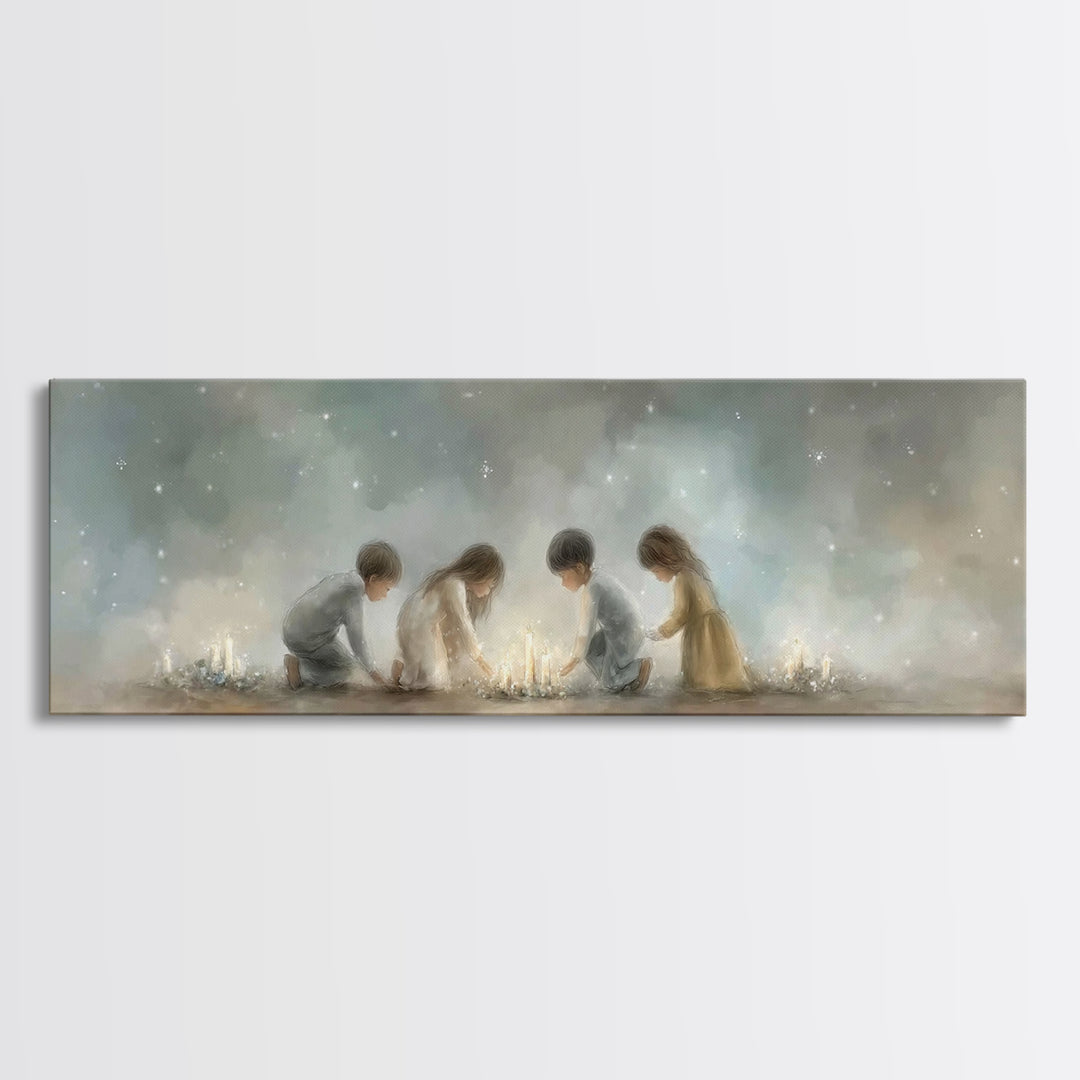 Children Of Wonder, Framed Canvas Print, Christmas Art, Christian Wall Art, Panoramic Print, Christian Art Canvas, Christian Christmas Art