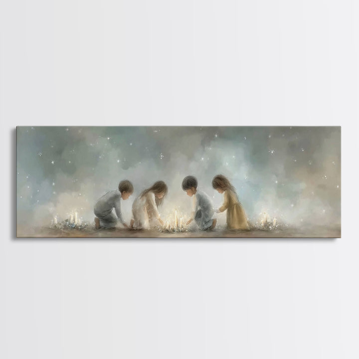Children Of Wonder, Framed Canvas Print, Christmas Art, Christian Wall Art, Panoramic Print, Christian Art Canvas, Christian Christmas Art