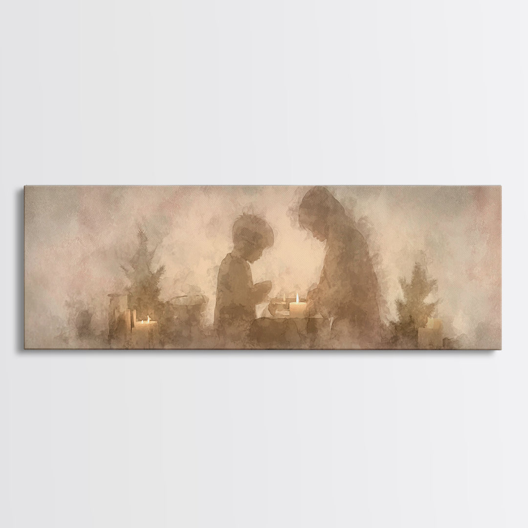 Warm Advent Glow – Framed Canvas Print – Christmas Wall Art – Christian Art Painting – Panoramic Wall Art – Christian Decorations – Christm