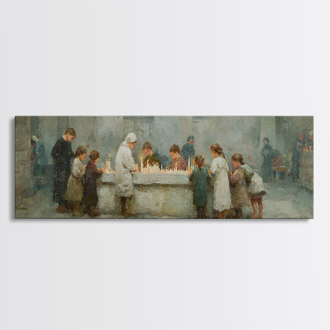 Gathered In Grace | Framed Canvas Print | Christian Art Canvas | Christmas Art | Panoramic Painting | Christian Wall Art | Christian Christ