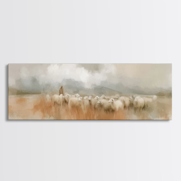 Guiding Gentle Shepherd | Framed Canvas Print | Christian Paintings | Jesus Canvas Art | Panoramic Painting | Christian Decor | Christian A