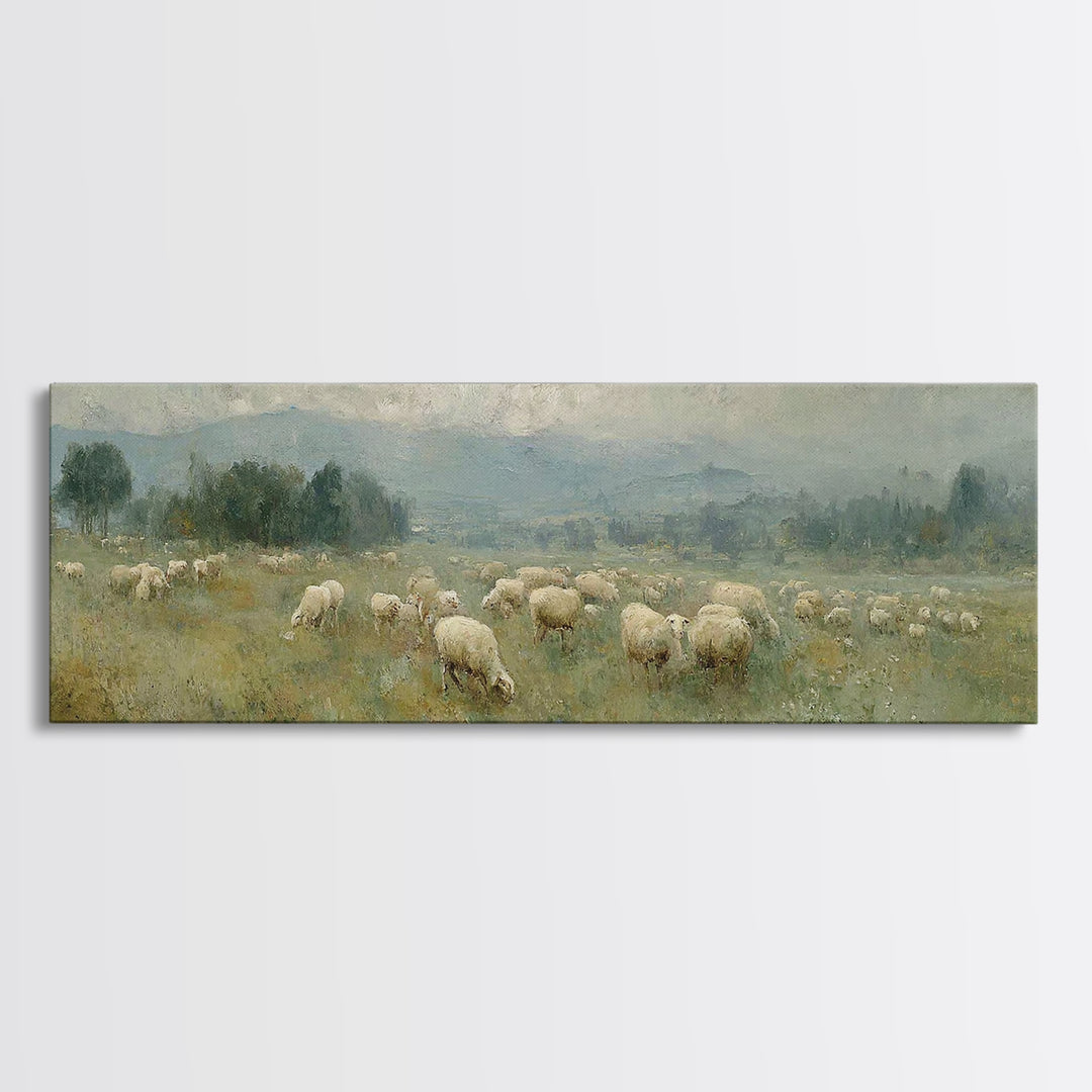 Peaceful Pasture Grace – Framed Canvas Print – Christian Wall Art – Christian Art Canvas – Panoramic Art – Christian Painting – Christian G