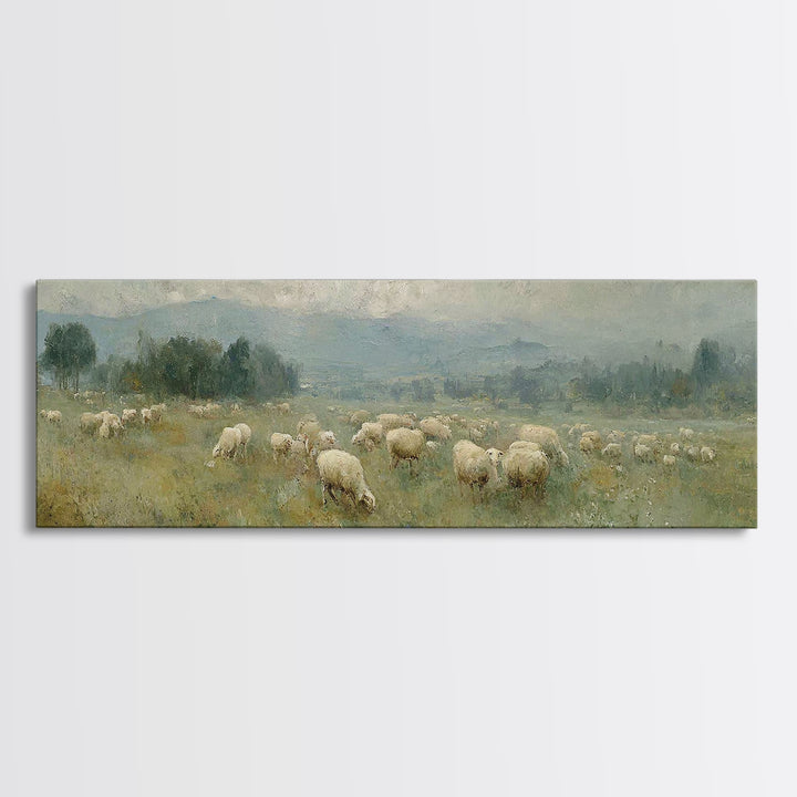 Peaceful Pasture Grace – Framed Canvas Print – Christian Wall Art – Christian Art Canvas – Panoramic Art – Christian Painting – Christian G