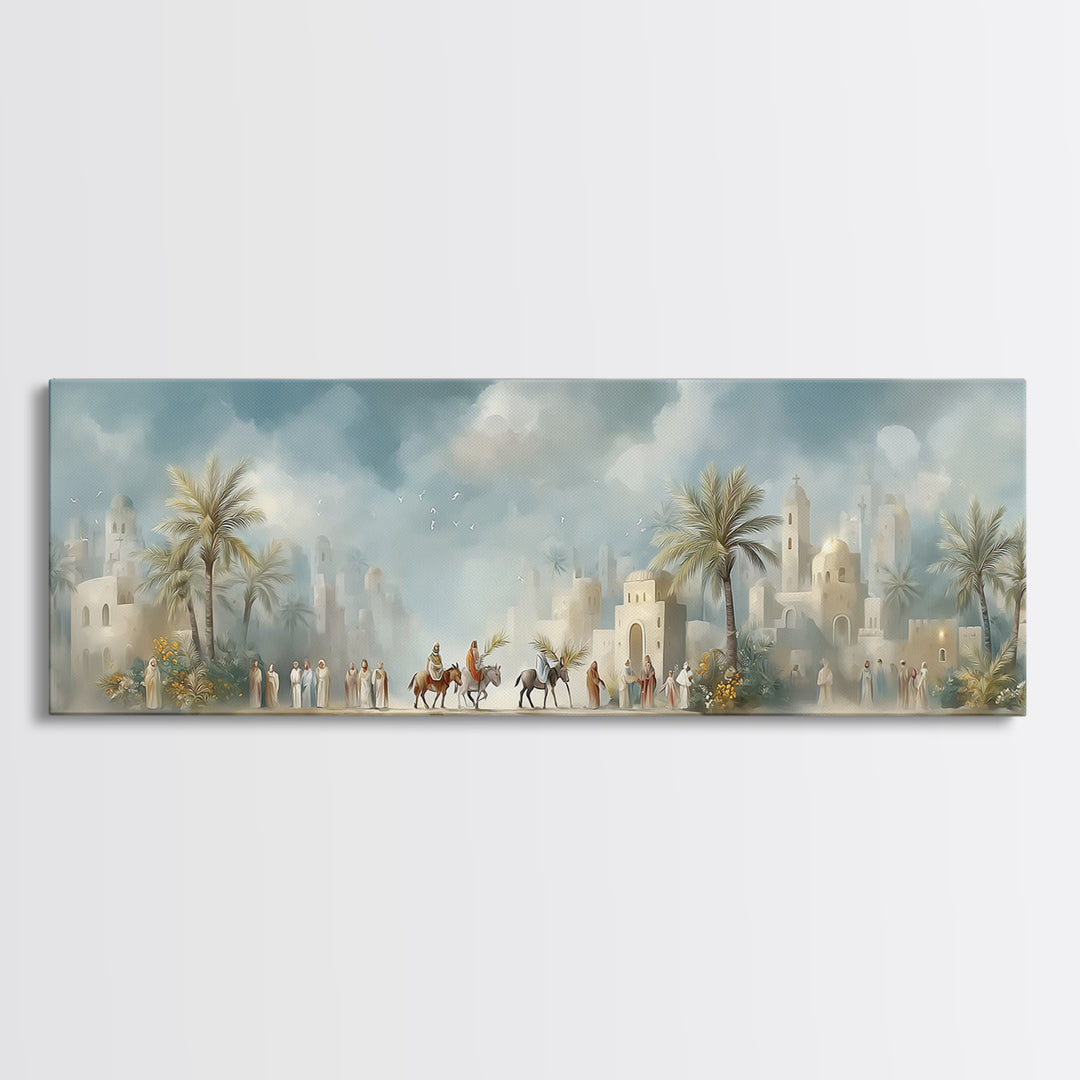 Desert Palm Caravan, Framed Canvas Print, Christian Art Canvas, Panoramic Art, Jesus Wall Art, Christian Decor, Christmas Canvas Wall Art