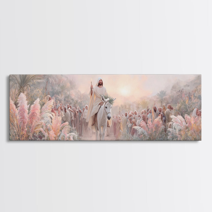 Palm Gate Welcome, Framed Canvas Print, Christian Painting, Panoramic Art, Jesus Canvas Art, Christian Christmas Art, Modern Christian Art
