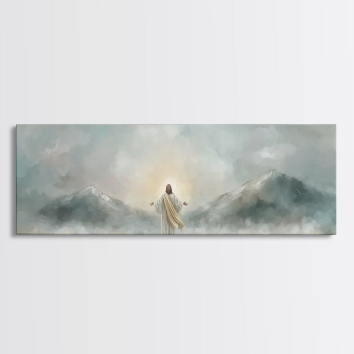 Radiant Summit Grace – Framed Canvas Print – Panoramic Art – Christian Wall Art – Jesus Painting – Christian Art Canvas