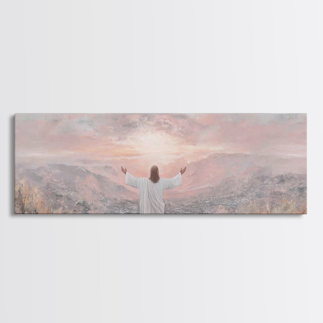 Hills Of Eternal Light | Framed Canvas Print | Panoramic Print | Jesus Painting | Christian Art Canvas | Christian Wall Art