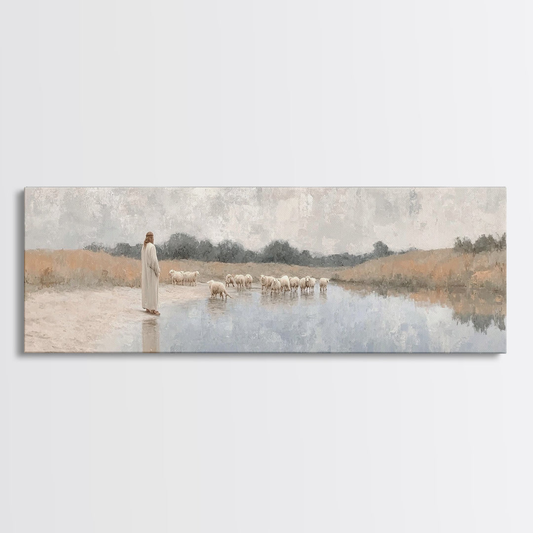 River Of Grace, Framed Canvas Print, Panoramic Painting, Christian Art Canvas, Christian Wall Art, Jesus Painting