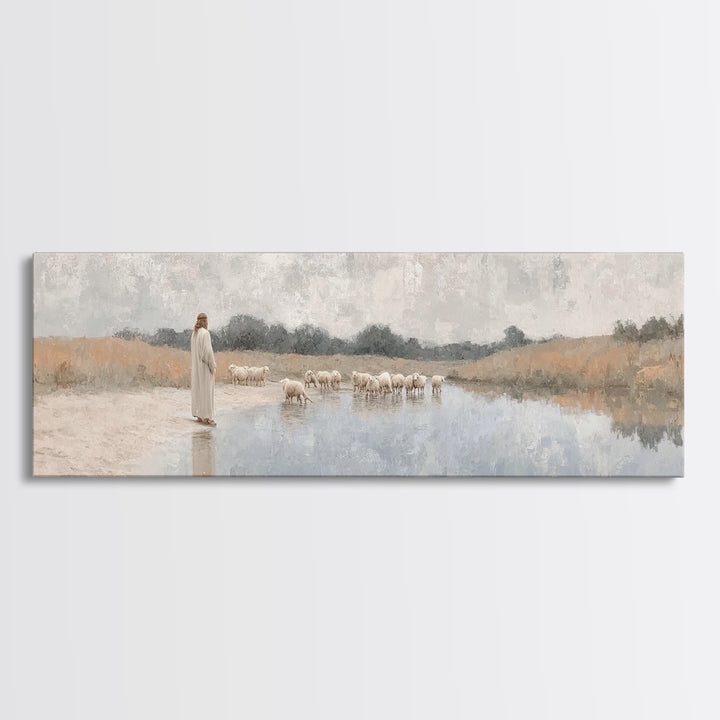 River Of Grace, Framed Canvas Print, Panoramic Painting, Christian Art Canvas, Christian Wall Art, Jesus Painting