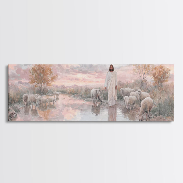 Autumn Pasture Calm | Framed Canvas Print | Panoramic Art | Christian Art | Jesus Painting | Christian Wall Art