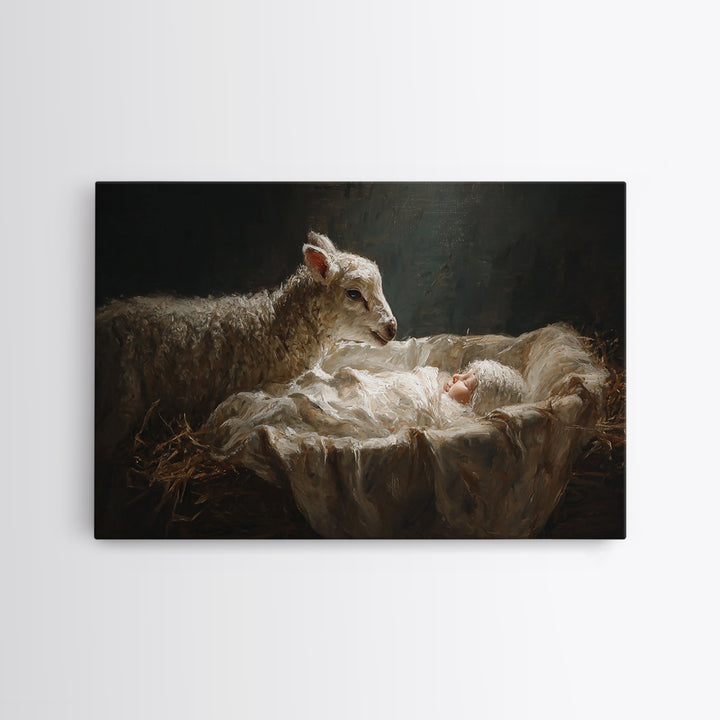Holy Night Lamb – Framed Canvas Print – Christian Wall Art – Jesus Painting – Christian Christmas Art – Christian Art Canvas – Christmas Wa