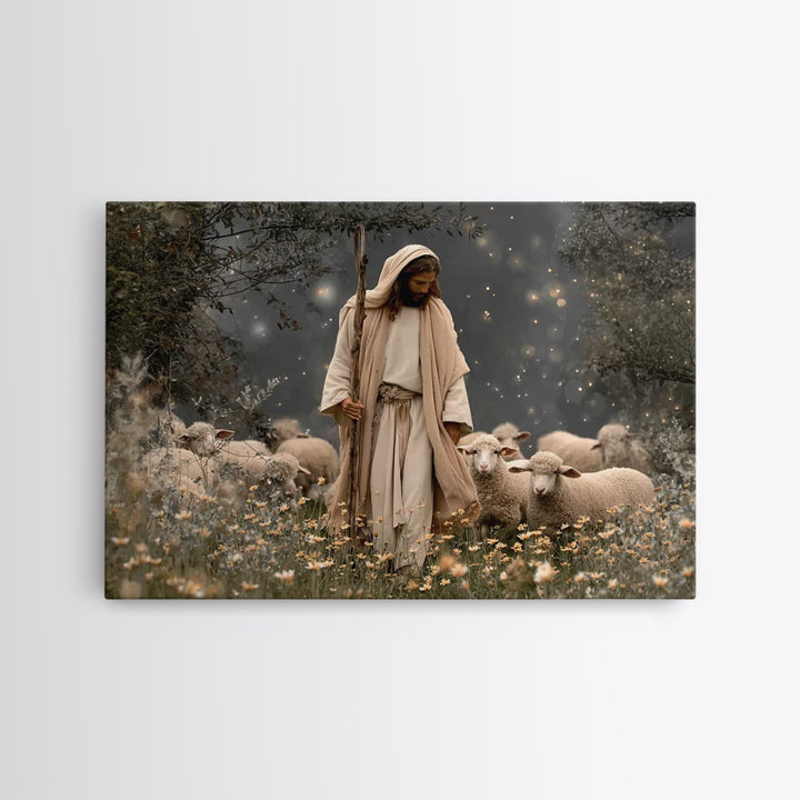 Guardian Of Lambs – Framed Canvas Print – Jesus Painting – Christian Art Canvas – Christian Wall Art – Christian Art – Christian Christmas