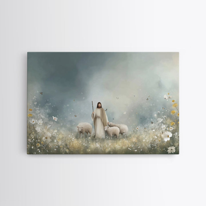 Shepherd’s Meadow – Framed Canvas Print – Christian Art Canvas – Christian Art – Jesus Painting – Christian Wall Art – Christian Christmas