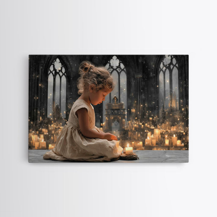 Cathedral Candle Prayer – Framed Canvas Print – Christian Art Canvas – Christian Wall Art – Moody Christian Art – Christian Christmas Art