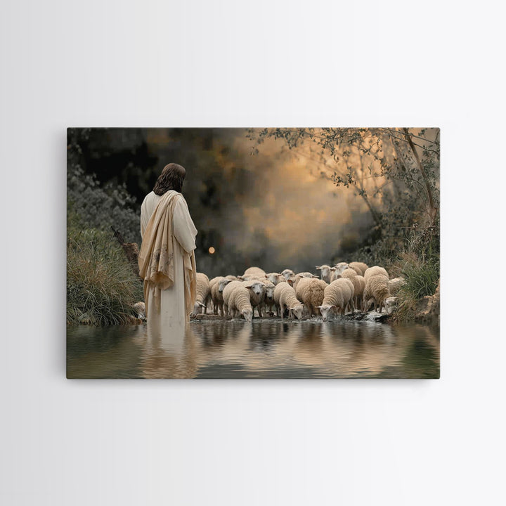Evening Shepherd Calm – Framed Canvas Print – Christian Wall Art – Jesus Painting – Christian Art Canvas – Moody Christian Art – Christian