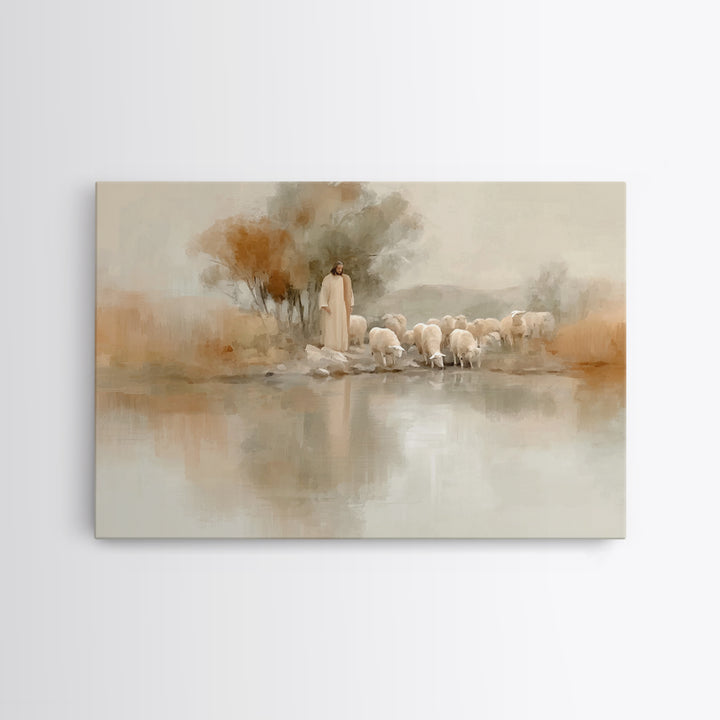 Autumn Pasture Calm – Framed Canvas Print – Christian Wall Art – Jesus Painting – Christian Art Print – Christmas Art – Christian Decor For