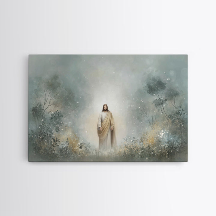 Sacred Woodland Path – Framed Canvas Print – Jesus Painting – Christian Art Canvas – Christian Wall Art – Modern Christian Art – Christian