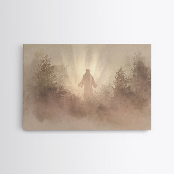 Forest Dawn Presence – Framed Canvas Print – Christian Wall Art – Christian Art Canvas – Jesus Painting – Large Christian Painting – Christ