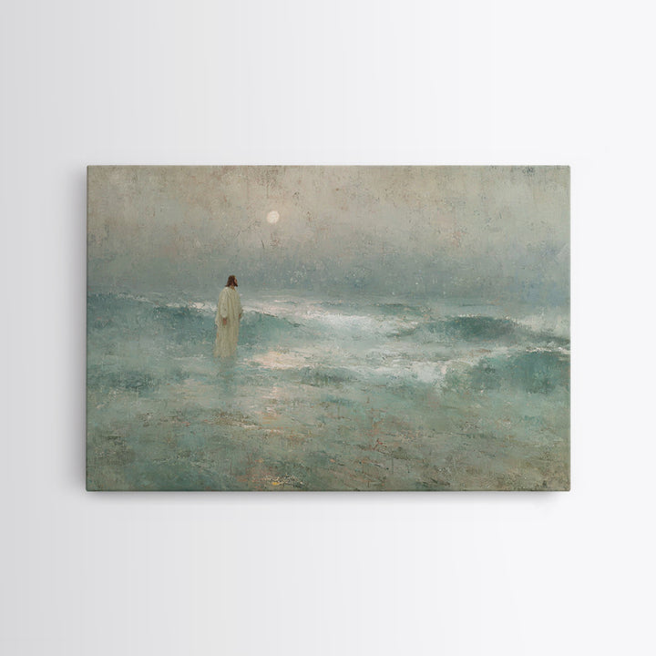 Silent Sea Grace | Framed Canvas Print | Christian Art Canvas | Jesus Painting | Christian Wall Art | Vintage Christian Art | Christmas Art