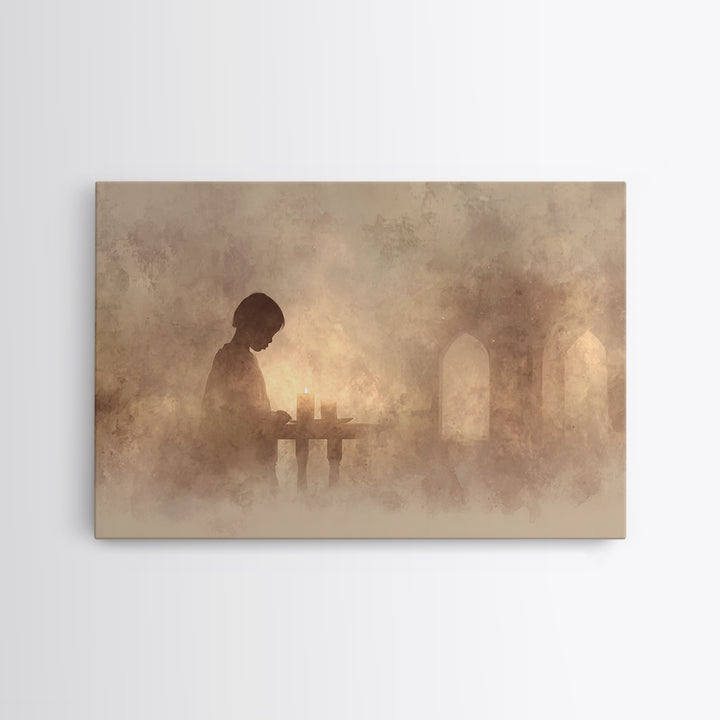 Evening Candle Reverie – Framed Canvas Print – Christian Art Print – Moody Christian Art – Christian Wall Art – Christian Decor