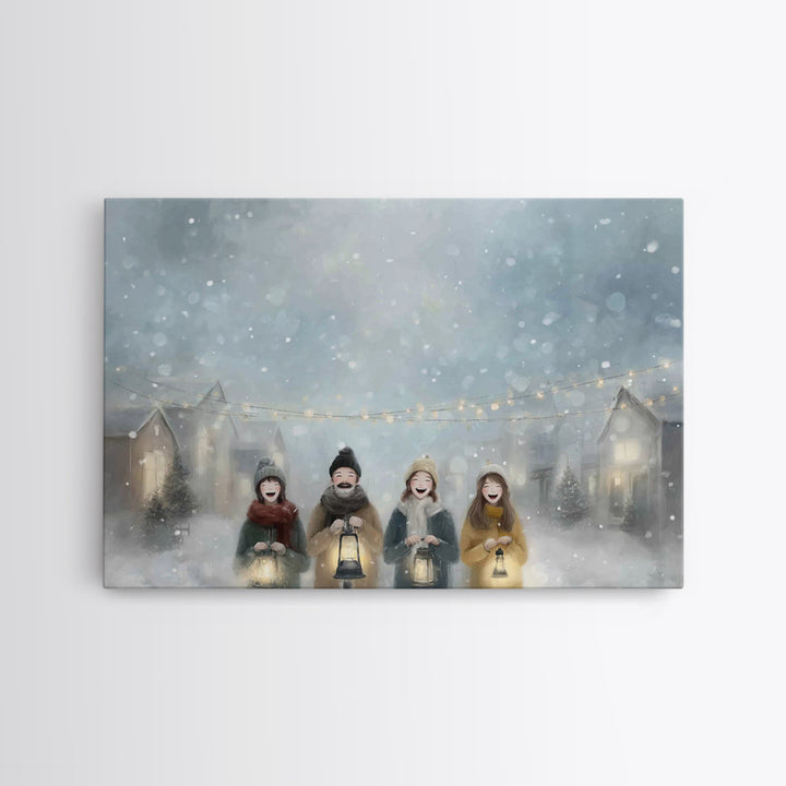 Snowfall Carolers, Framed Canvas Print, Christmas Wall Art, Christian Christmas Art, Christmas Art Canvas, Modern Christmas Art, Christmas