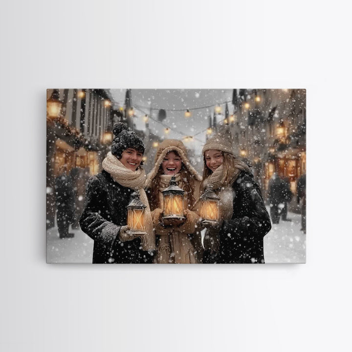Festive Glow – Framed Canvas Print – Christmas Art Canvas – Christian Christmas Art – Christmas Wall Art – Vintage Christmas Art – Holiday