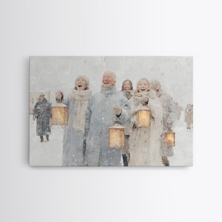 Winter Lantern Choir – Framed Canvas Print – Christmas Art Prints – Christian Christmas Art – Christmas Wall Art – Christmas Art Canvas – H