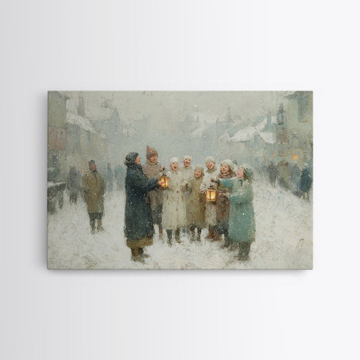 Snowbound Carolers, Framed Canvas Print, Christmas Wall Art, Christian Christmas Art, Christmas Art Canvas, Vintage Christmas Art, Christma